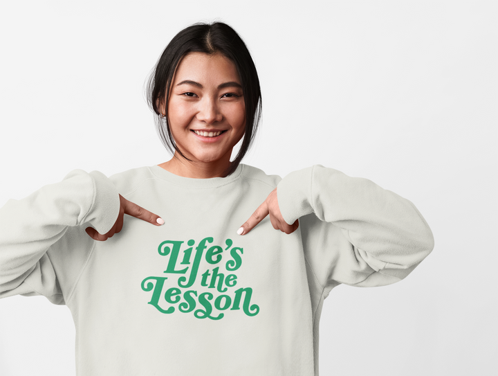 Adult Unisex Crewneck Sweatshirt | Life's the Lesson | Cozy Homeschool Gift for Students, Parents, Education Inspired Apparel, Casual Wear