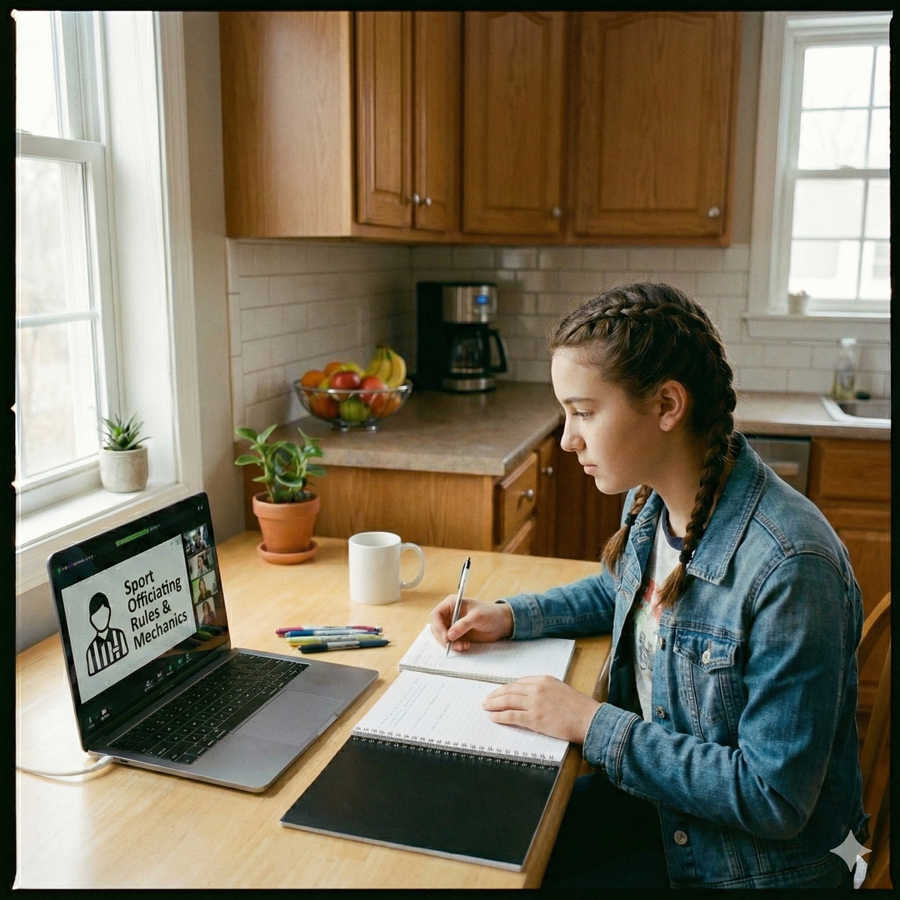 Person studying at a kitchen table with a laptop and notebook Brightspire Virtual School