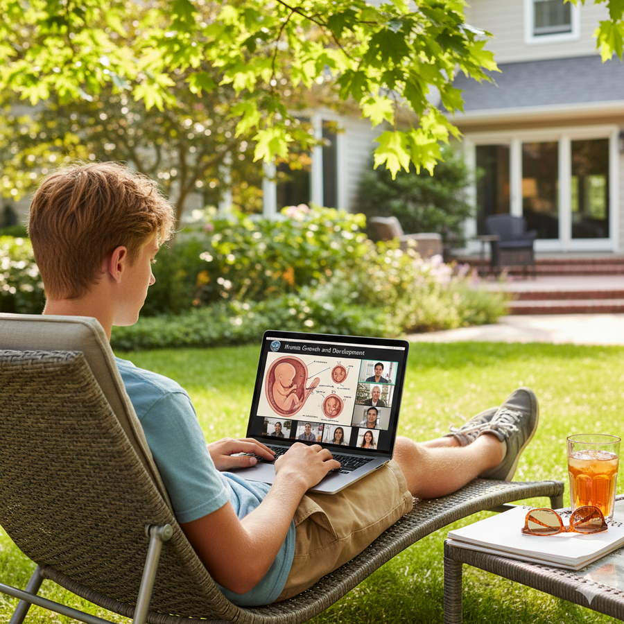 Person using a laptop outdoors on a sunny day Brightspire Virtual School