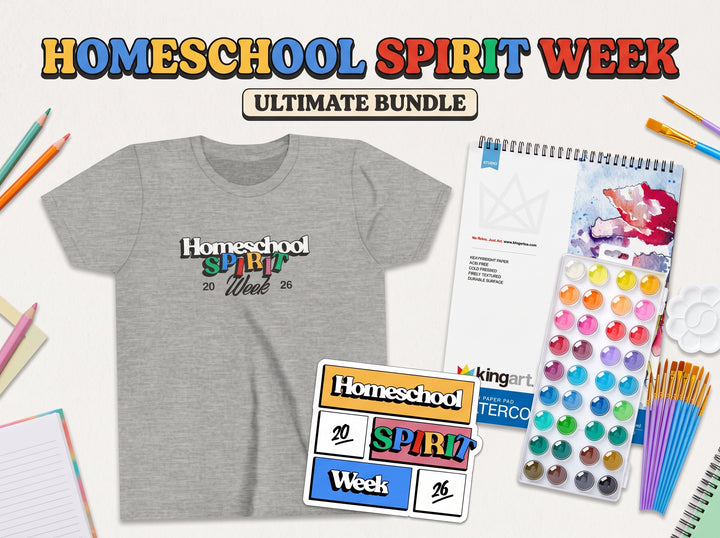 Homeschool Spirit Week Ultimate Bundle | Merch & Art Supplies Kit, Shirt, Sticker & Craft Set