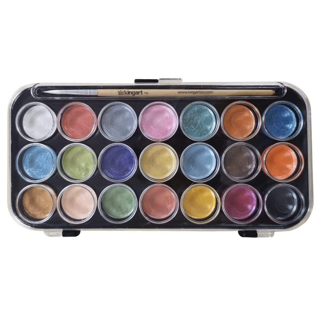Watercolor Paint Set in Case - 21 Pearlescent Colors & Paint Brush